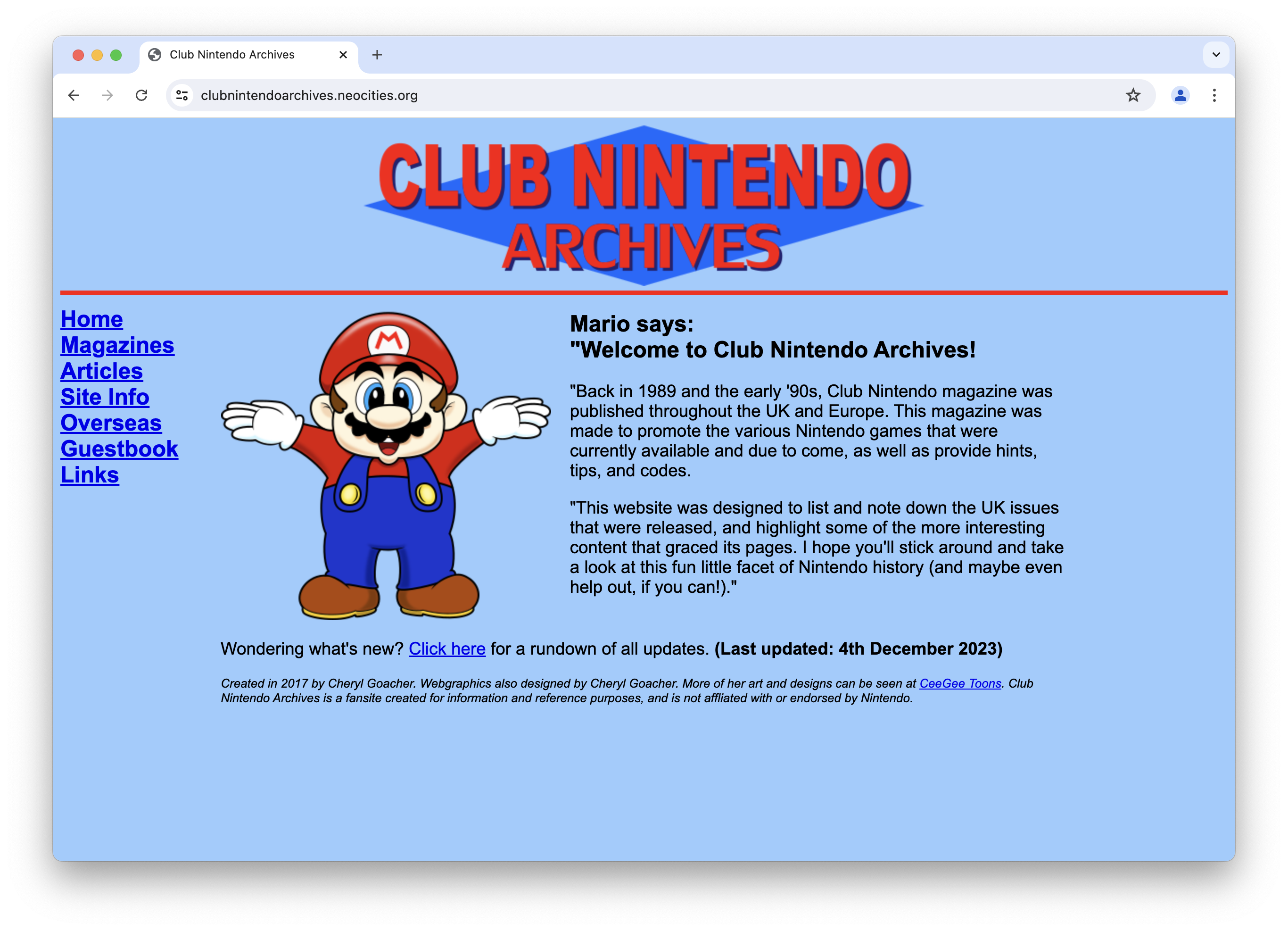 The Club Nintendo Archives website