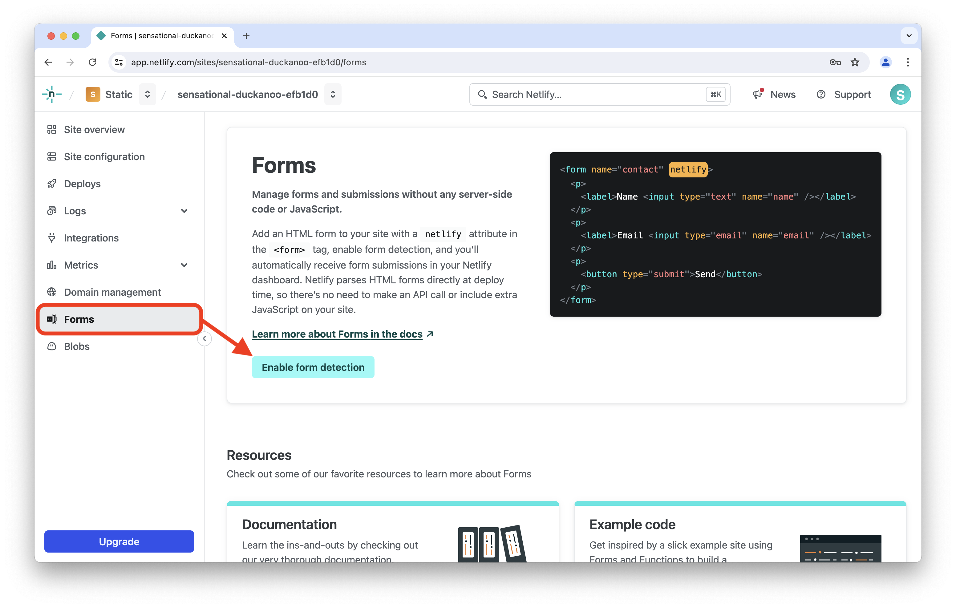 Enabling Netlify’s form feature