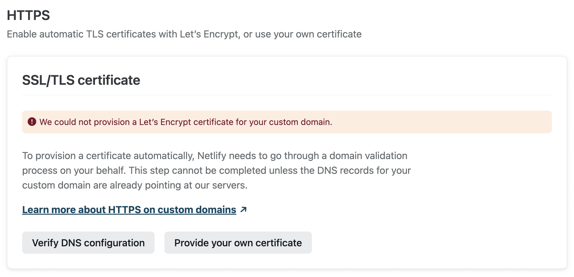 Verifying the domain for TLS in Netlify