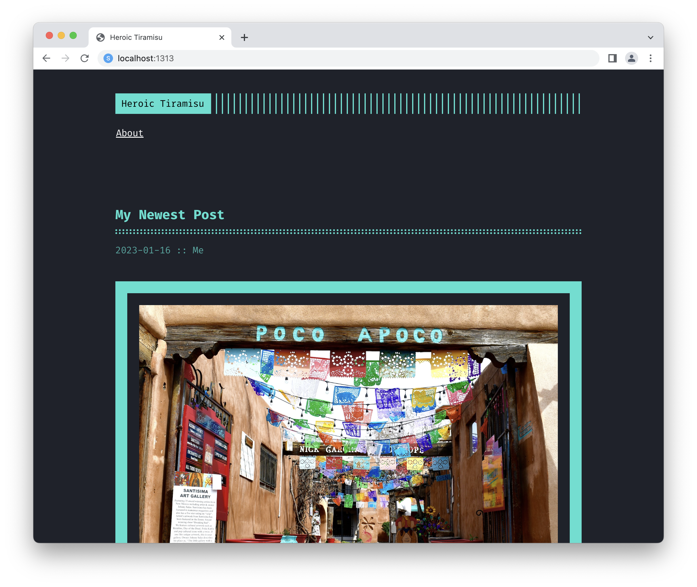 The website rendered with turquoise color