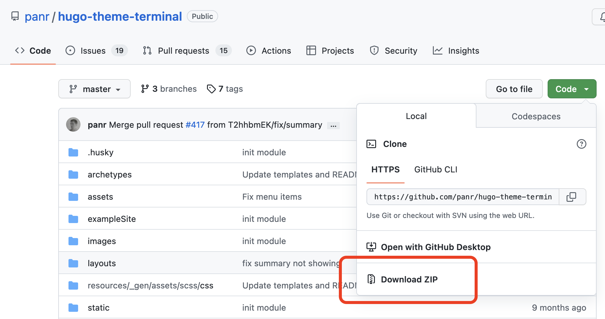 Downloading the Terminal theme from the GitHub website