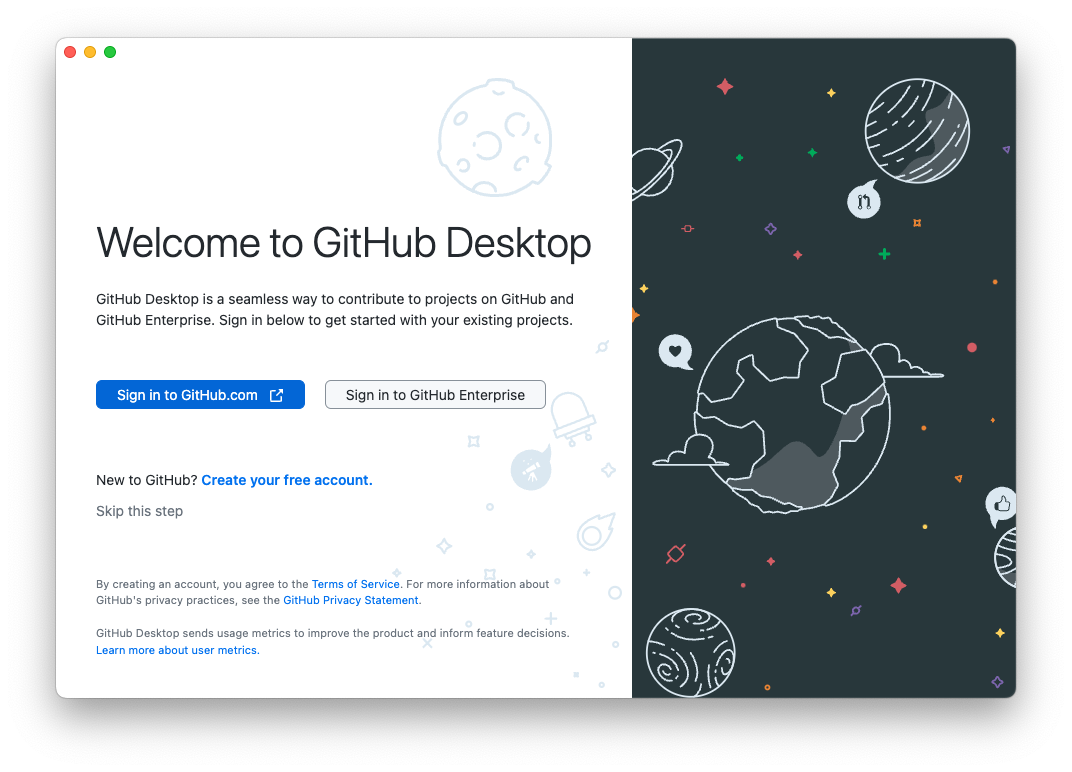 Logging in to GitHub Desktop