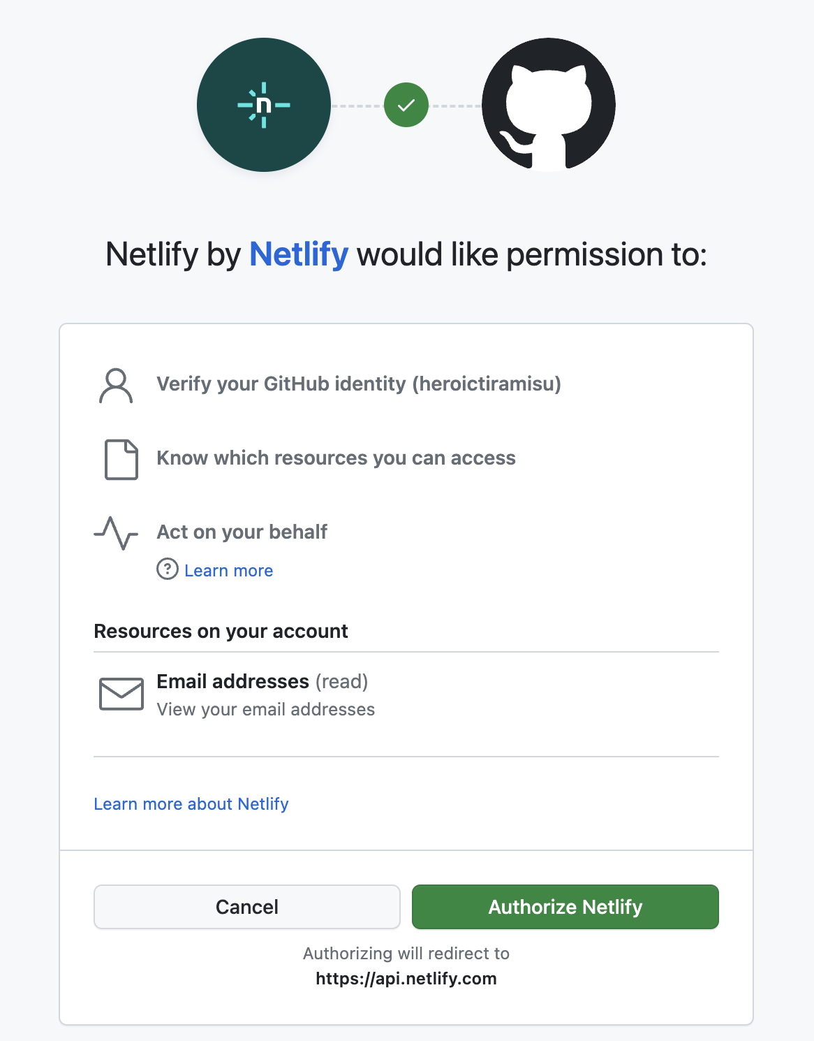 Netlify authorization for GitHub