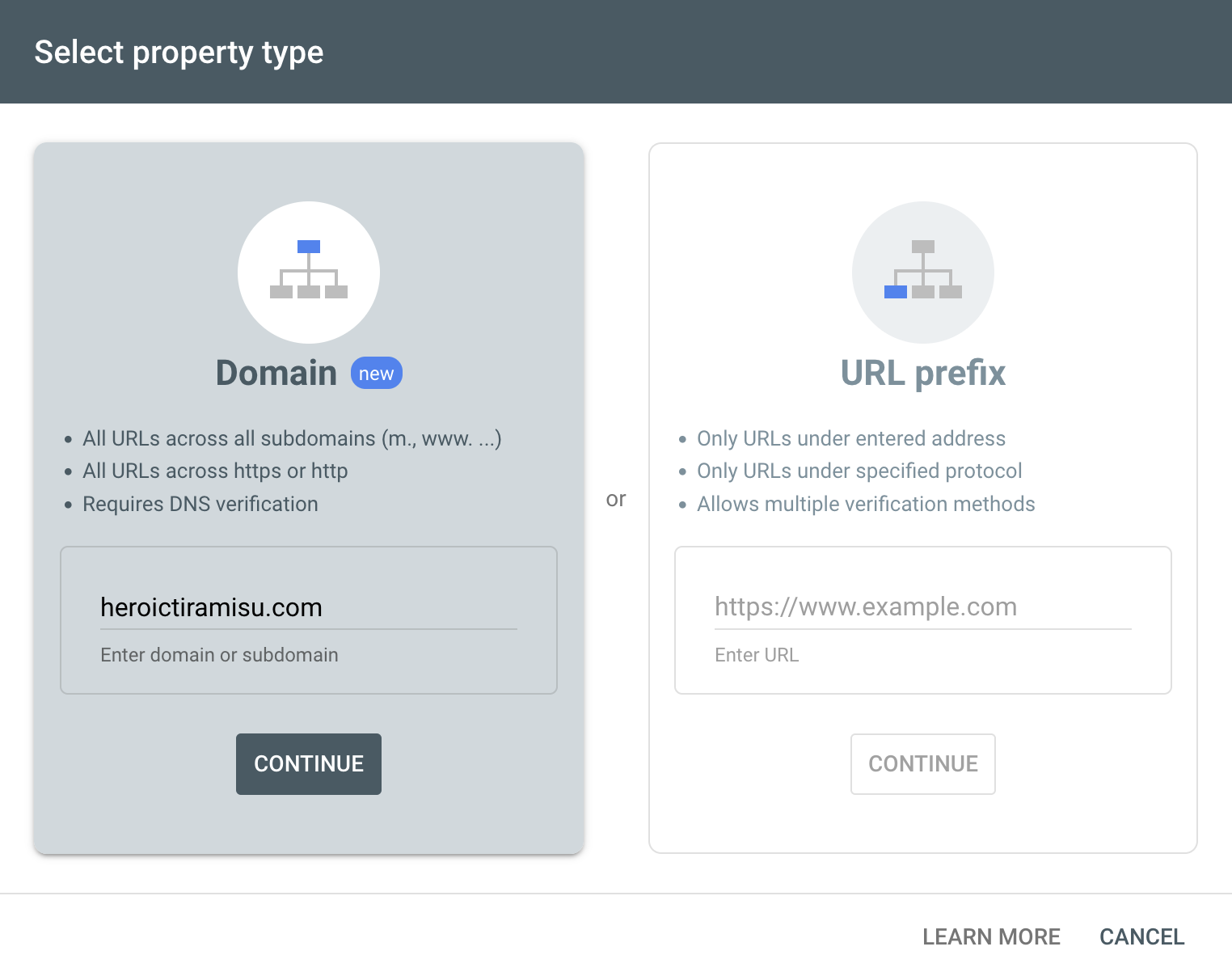 Adding a property in Google Search Console